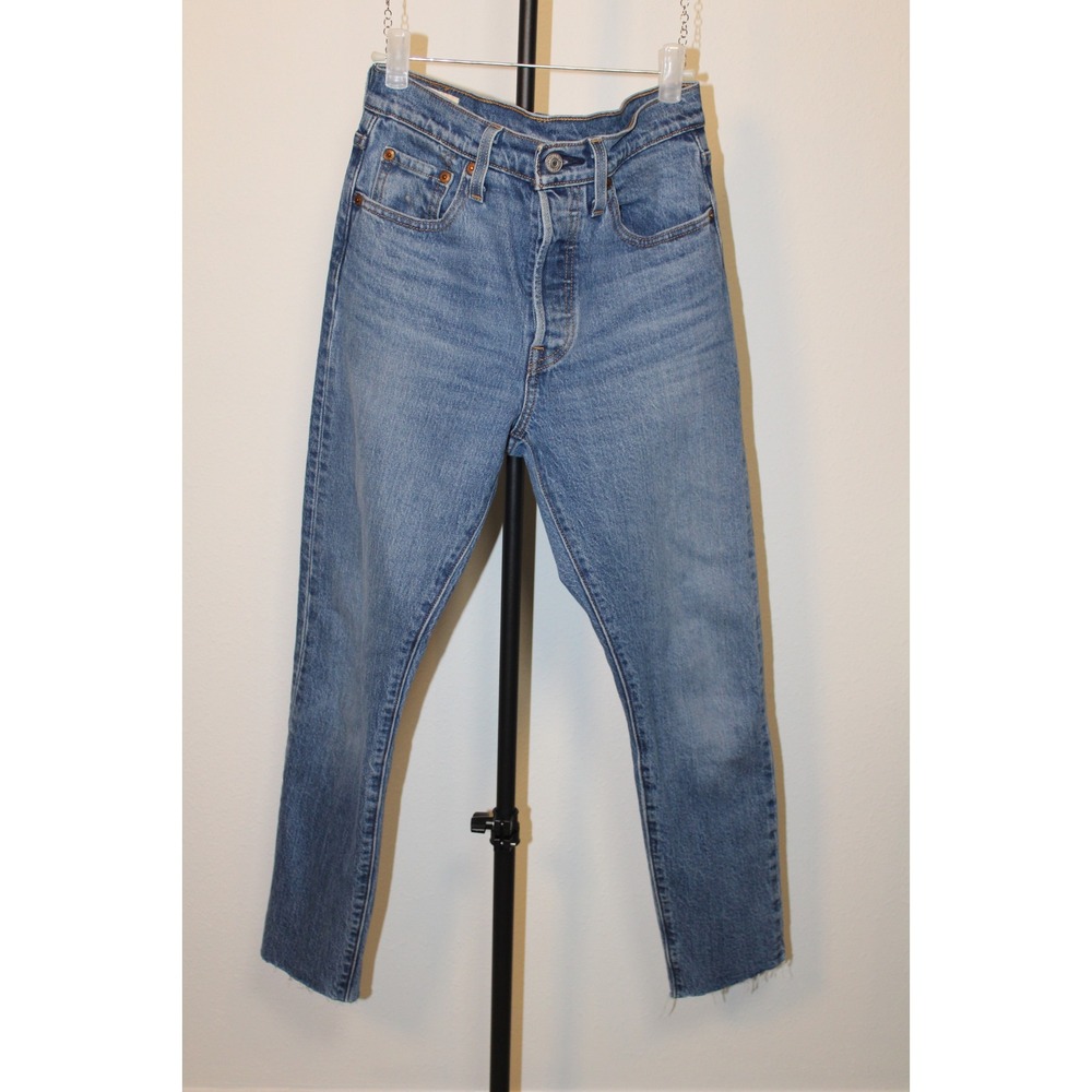 Levi's 501S Skinny Jeans Women Blue Denim Button‎ Fly Raw Hem Size 25